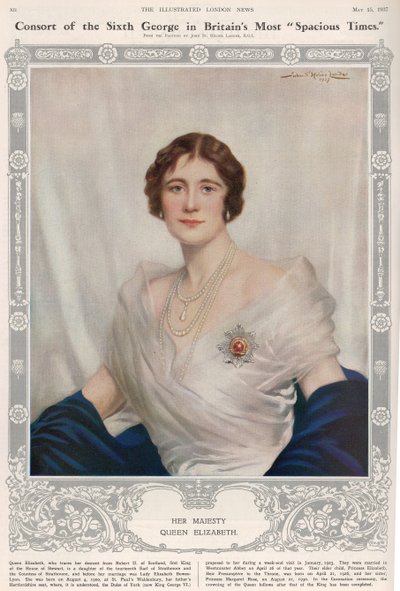 英国女王伊丽莎白（1900-2002）的肖像，来自“伦敦新闻画报”，1937年5月15日 作者 约翰·圣赫利尔·兰德