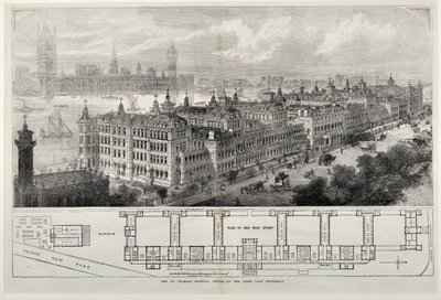 上周三，女王在1871年开设新圣托马斯医院（钢板雕刻） 作者 约翰·苏尔曼