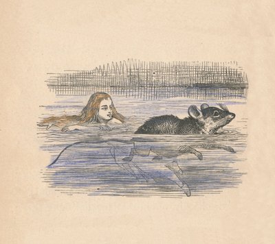 爱丽丝在游泳池里用鼠标游泳，1889年 作者 约翰·坦尼尔