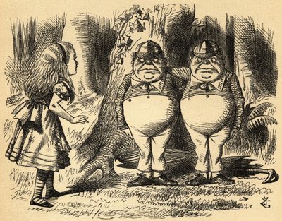 Alice with Tweedledum 和 Tweedledee。 约翰·坦尼尔爵士的插图 作者 约翰·坦尼尔