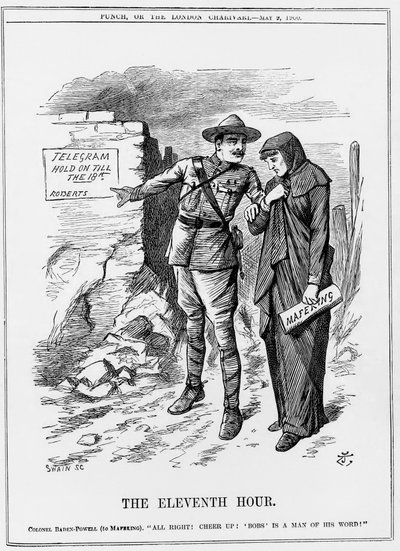 Boer War: Baden Powell encouraging Mafeking to hold out. Lord Roberts promised to relieve them by 18 May. John Tenniel cartoon from Punch 9 May 1900. 作者 约翰·坦尼尔