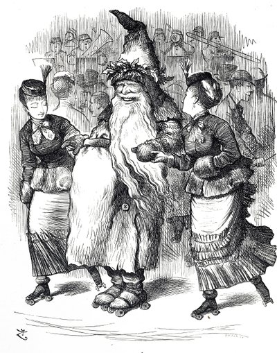 Cartoon depicting Father Christmas roller-skating 作者 约翰·坦尼尔