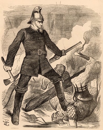 Eyre Massey Shaw fighting fire, from "Punch" London, 20 August 1887 (engraving) 作者 约翰·坦尼尔