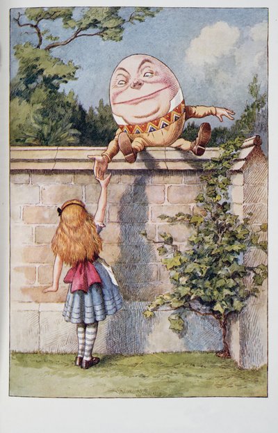 Humpty Dumpty，来自Alices Adventures In Wonderland和透过镜子以及Alice在那里找到的东西，作者Lewis Carroll（1832  -  98），1911年出版（彩色石版画） 作者 约翰·坦尼尔