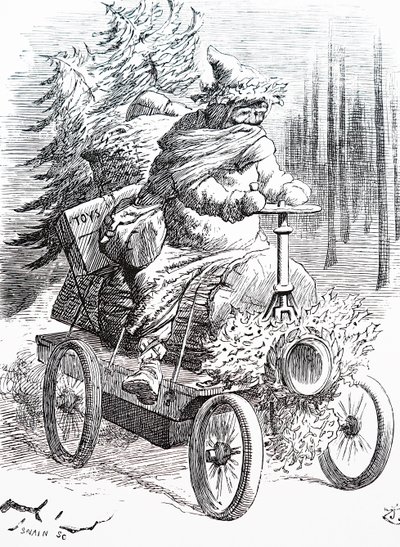 Santa racing through the snow. By John Tenniel (1820-1914) an English illustrator, graphic humourist, and political cartoonist 作者 约翰·坦尼尔
