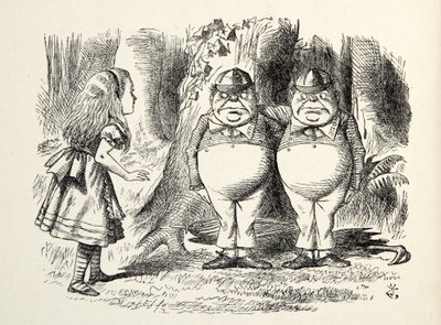 Tweedledum和Tweedledee，来自透镜的插图，作者：Lewis Carroll（1832  -  98），1872年 作者 约翰·坦尼尔