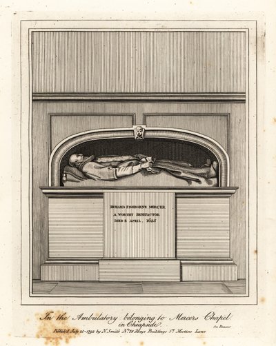 理查德·菲什伯恩·默瑟 (Richard Fishbourne Mercer) 纪念碑，死于 1625 年，位于奇普赛德 (Cheapside) 默瑟斯教堂 (Mercer Chapel) 的门诊 作者 约翰·托马斯·史密斯