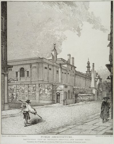 1814年伯利恒医院和伦敦墙的西南景观 作者 约翰·托马斯·史密斯