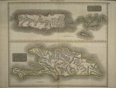 波多黎各和维尔京群岛：海地，伊斯帕尼奥拉或圣多明各，1817年（手工彩色雕刻） 作者 John Thomson
