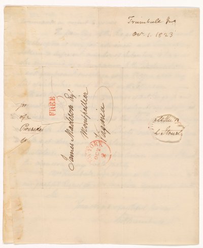 约翰-特伦布尔（1756-1843 年）1823 年 10 月 1 日致麦迪逊总统的信 作者 John Trumbull