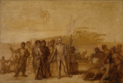 哥伦布的登陆，约1840年。 作者 约翰·范德林