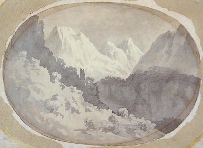 高山场景（灰色洗在纸上的石墨） 作者 约翰·沃威克·史密斯
