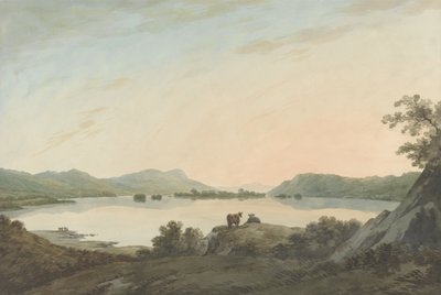 卡尔加斯（Calgarth）和贝尔岛（Belle Isle）的温德米尔湖（纸上石墨上的水彩画） 作者 约翰·沃威克·史密斯