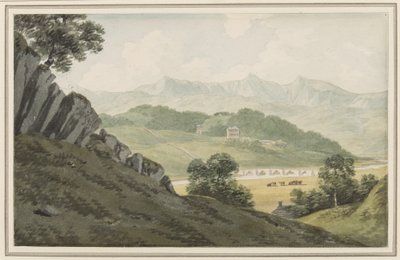 位于Barmouth和Dolgellau之间的公路上的Llanelltyd大桥，1790年7月16日，在Merionethshire看到Hengwrt和更远的Cader Idris（wc在纸上） 作者 约翰·沃威克·史密斯