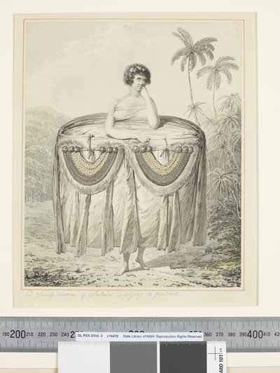 F.12 带礼物的 Otaheite 年轻女子，c.1773-84（水彩） 作者 约翰·韦伯