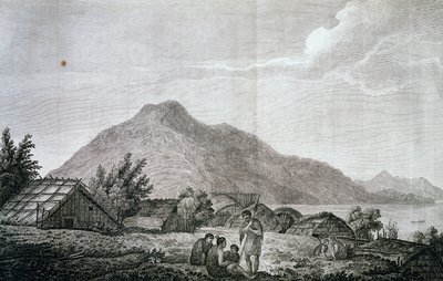 莫图阿拉岛上的河马内部，根据约翰-韦伯（1750-1793）的绘图，来自詹姆斯-库克（1776-1779）最后一次航行的记录。 雕刻 作者 约翰·韦伯