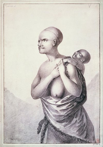 1777年1月，来自范迪门地区（现在的塔斯马尼亚）的原住民妇女，约翰-韦伯（1750-1793）绘制，澳大利亚 作者 约翰·韦伯