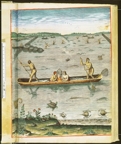 印第安人如何捕捉他们的鱼，来自&39;Admiranda Narratio ......&39;，由Theodore de Bry（1528-98）1590刻（见110123和111664） 作者 约翰怀特