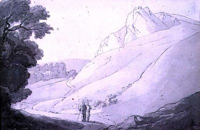丘陵景观与两个人物（钢笔，墨水和水彩） 作者 约翰·怀特·雅培