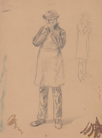 自己和 E. A. Abbey 的漫画（正面）；两幅站立男子的研究（背面） 作者 约翰·怀特·亚历山大