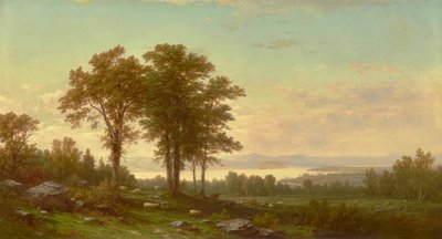 有羊的河流风景 1877 年（布面油画） 作者 约翰·威廉·卡西雷尔