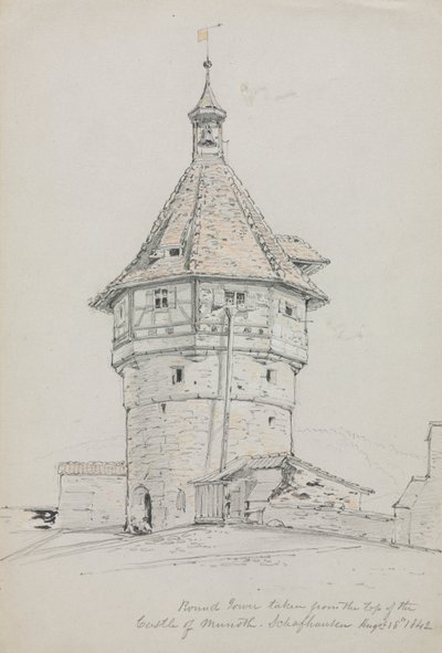 瑞士沙夫豪森Munoth城堡圆塔，1842年。 作者 约翰·威廉·卡西雷尔