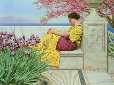 1917年，悬挂在树枝上的花朵下 作者 约翰·威廉·高沃德