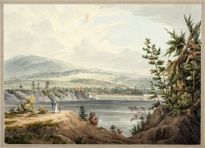 哈德逊河大桥附近沃特福德，纽约，1832年（水彩，水粉，选择性玻璃，石墨，并在纸上铺设的纸上划伤） 作者 约翰·威廉·希尔