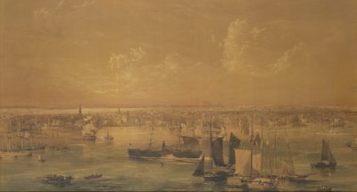 纽约东河，1852年（水洗，水粉和石墨） 作者 约翰·威廉·希尔