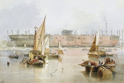 1857 年，跨大西洋邮轮 "大东方号 "在泰晤士河畔的米尔沃尔（英格兰）建造完工。 作者 约翰·威尔逊·卡迈克尔