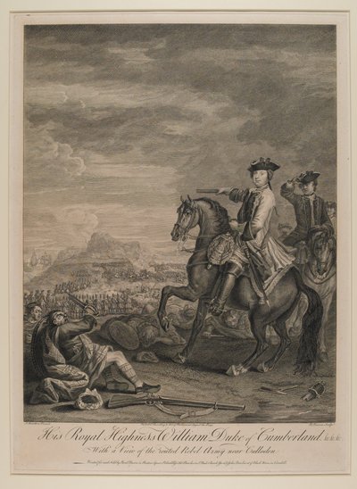 HRH威廉（1721-65）坎伯兰公爵（Duke of Cumberland），观察1746年卡洛登（Culloden）附近的军队，由B. Baron，1747年出版 作者 约翰·伍顿