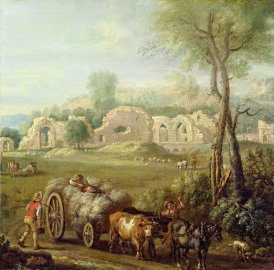 海卡特经过废墟的修道院，约1740-50年（布面油画） 作者 约翰·伍顿