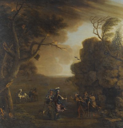 麦克白（Macbeth）和班古（Banquo）遇见三个女巫，1759年 作者 约翰·伍顿