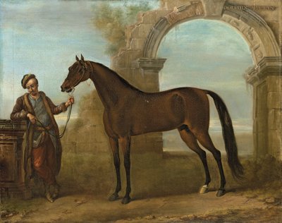 戈多芬·阿拉比恩（Godolphin Arabien），新郎举行，风景如画，拱成拱顶，1731 作者 约翰·伍顿