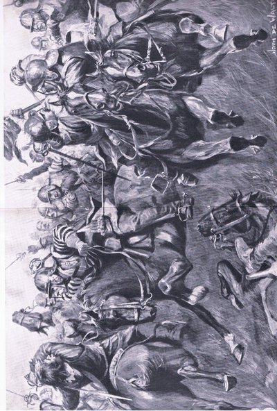 马斯顿摩尔，1644年7月2日：莱斯利的苏格兰骑兵，攻击鲁珀特王子的侧翼，英国陆地和海上战役的插图，1915年 作者 约翰·德·沃尔顿