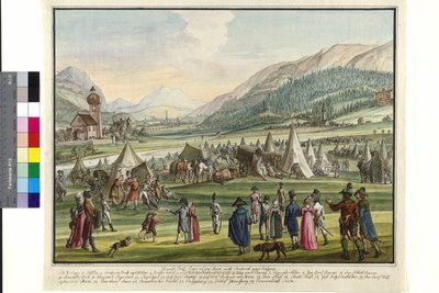 1799 年因斯布鲁克 Neurauth 河畔的俄罗斯帝国营地（水彩画） 作者 乔科布·普拉西杜斯·阿尔特穆特
