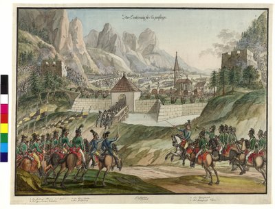 1799 年奥地利军队征服 Luziensteig（水彩画） 作者 Jokob Placidus Altmutter