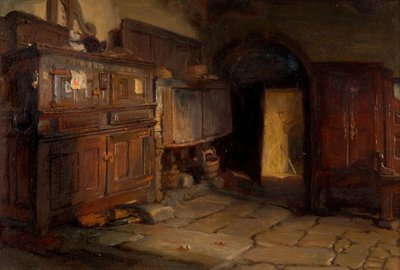 布列塔尼平房的内部，1887年。 作者 乔纳森·普拉特