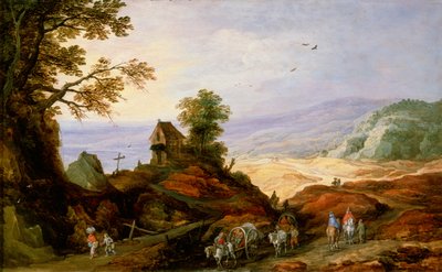 16世纪或17世纪后期，在山丘上的教堂与风景 作者 Joos de Momper年龄较小