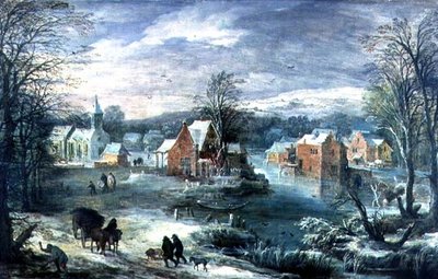冬天的乡村风景(面板) 作者 Joos或Josse de The Younger Momper