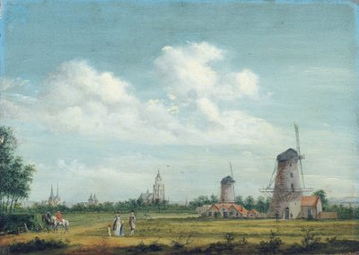 1776年，阿纳姆（Arnhem）的景色，左边是圣沃尔伯格斯克（St. Walburgskerk），右边是格罗特柯克（Grote Kerk），附近有优雅的乡亲散步道 作者 约旦·霍恩（Jordanus Hoorn）
