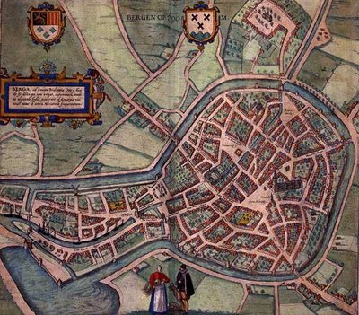 Bergen op Zoom地图，出自Georg Braun（1541-1622）和Frans Hogenberg（1535-90）的《Civitates Orbis Terrarum》，约1572-1617（彩色版画）。 作者 乔里斯（后）霍夫纳格尔