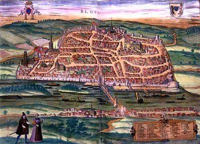 布卢瓦地图，出自乔治-布劳恩（1541-1622年）和弗兰斯-霍根伯格（1535-90年）的《Civitates Orbis Terrarum》，约1572年（彩色版画）。 作者 乔里斯（后）霍夫纳格尔