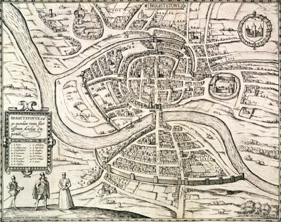 布里斯托尔地图，出自乔治-布劳恩（1541-1622）和弗兰斯-霍根伯格（1535-90）1581年绘制的《Civitates Orbis Terrarum》（雕刻）。 作者 乔里斯（后）霍夫纳格尔