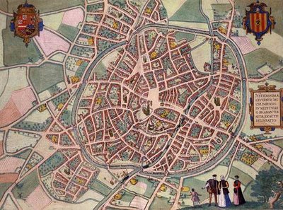 梅赫伦地图，出自乔治-布劳恩（1541-1622）和弗兰斯-霍根伯格（1535-90）约1572-1617年创作的《Civitates Orbis Terrarum》（彩色雕版画）。 作者 乔里斯（后）霍夫纳格尔