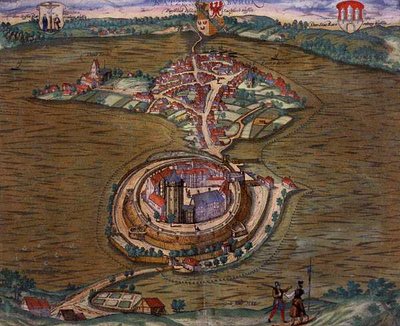 拉茨堡地图，出自乔治-布劳恩（1541-1622年）和弗兰斯-霍根伯格（1535-90年）的《Civitates Orbis Terrarum》 1588年（彩色雕刻）。 作者 乔里斯（后）霍夫纳格尔