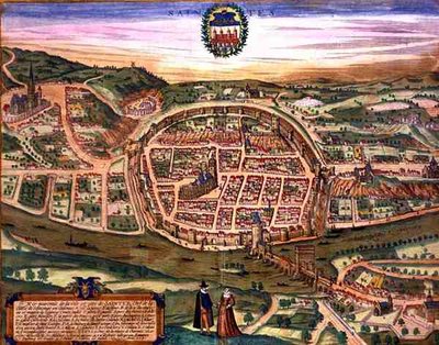 Saintes地图，来自Georg Braun（1541-1622）和Frans Hogenberg（1535-90）的《Civitates Orbis Terrarum》。 作者 乔里斯（后）霍夫纳格尔
