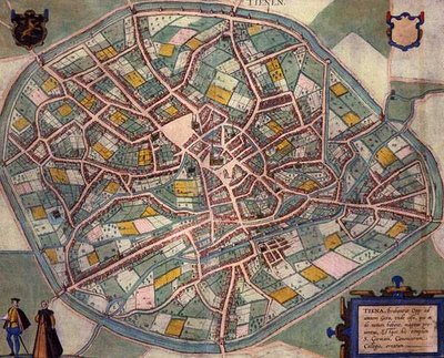 天恩地图，出自乔治-布劳恩（1541-1622）和弗兰斯-霍根伯格（1535-90）约1572-1617年所作的 "Civitates Orbis Terrarum"（彩色雕版画）。 作者 乔里斯（后）霍夫纳格尔