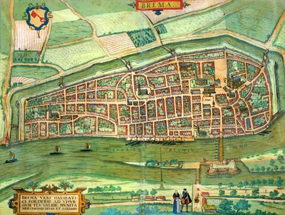 地图不来梅，从“世界”布劳恩（1541年至1622年）和弗兰茨Hogenbergh（1535至1590年）c.1572-1617 作者 乔里斯·霍夫纳格尔