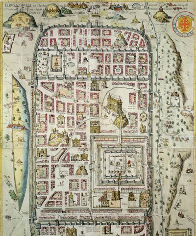 耶路撒冷及周边地区的地图，来自Georg Braun（1541-1622）和Frans Hogenberg（1535-90）c.1572-1617（见138906）的&39;Civitates Orbis Terrarum&39; 作者 乔里斯·霍夫纳格尔